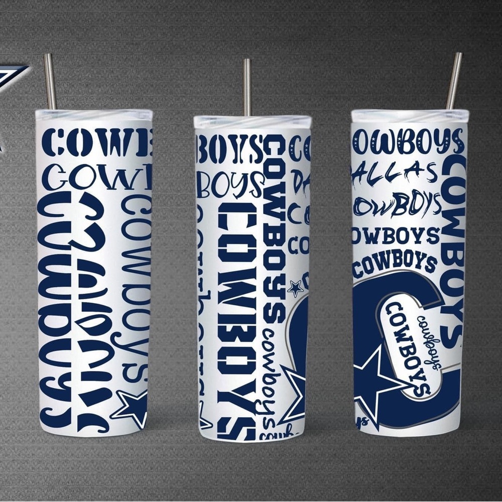 Cowboys 20oz tumbler with reusable straw. Free set of Car Coasters